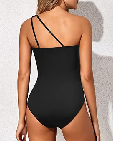Holipick One Shoulder One Piece Swimsuit for Women Tummy Control Bathing Suits Modest Full Coverage Keyhole Swimwear Black - Image 3