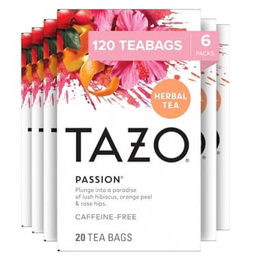 TAZO Passion Herbal Tea Bags, Iced or Hot, Caffeine-Free, 120 Total Tea Bags (20ct - Pack of 6) - Image 1