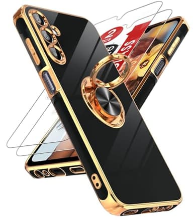 LeYi for Samsung A15-5G Case: with [2 Pack] Tempered Glass Screen Protector 360° Rotatable Ring Holder Magnetic Kickstand, Plating Rose Gold Edge for Galaxy A 15 5G Case, Black - Image 1