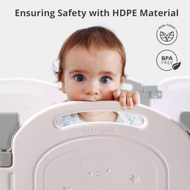 Uanlauo Baby Playpen, 18 Panel Foldable Play Yard for Toddlers, Easy Assemble Safety Baby Fence (Grey+White) - Image 3