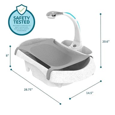 The First Years Rain Shower Baby Bathtub Set - Includes Infant Sling, Soothing Spray Shower Head, Fresh Water Tank and Built in Soft Brush - 3 in 1 Grow with Me Design - Baby Bath Essentials - Image 6