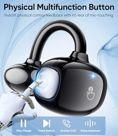 Deep Bass Sound Clip on Earbuds Wireless, Lightweight Open Ear Earbud with Physical Button, Bluetooth 6.0 Headphone Support Dual-Device, 60H Play Time, Waterproof, Ideal for Workout, Running - Image 3