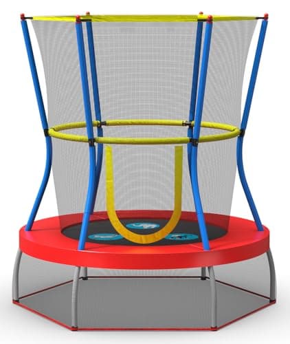 SKYWALKER TRAMPOLINES 48” Round, Indoor Outdoor Mini Trampoline for Kids Toddler Bouncer with Enclosure Net, Padded Frame, Cover and Handlebar, No-Gap Safe Design, Zoo Adventure