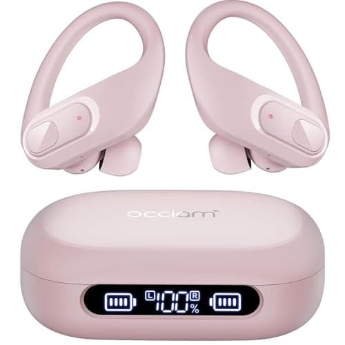 occiam Wireless Earbuds Bluetooth Headphones 96Hrs Playback Sport Ear Buds with Earhooks Microphone in-Ear Earphones Stereo Sound for Laptop Pad Phones Workout Running Exercise Gym (Pink, M) - Image 1
