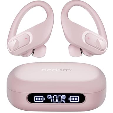 occiam Wireless Earbuds Bluetooth Headphones 96Hrs Playback Sport Ear Buds with Earhooks Microphone in-Ear Earphones Stereo Sound for Laptop Pad Phones Workout Running Exercise Gym (Pink, M) - Image 1