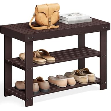 SONGMICS Shoe Rack Bench, 3-Tier Bamboo Shoe Storage Organizer, Entryway Bench, Holds Up to 286 lb, 11.3 x 27.6 x 17.8 Inches, for Entryway Bathroom Bedroom, Brown ULBS04Z - Image 1