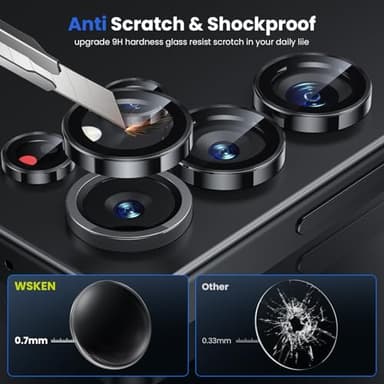 WSKEN for Samsung Galaxy S25 Ultra Camera Lens Protector - Ultra Thin Case Friendly, 9H Shatterproof Tempered Glass with Aluminum Metal Circle Camera Screen Protector Cover Accessories, Black - Image 3