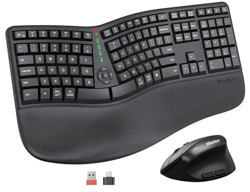 MEETION Ergonomic Wireless Keyboard and Mouse, Ergo Keyboard with Vertical Mouse, Split Curved Keyboard with Wrist Rest, Natural Typing Rechargeable Full Size, Windows/Mac/Computer/Laptop, Large Size - Image 1