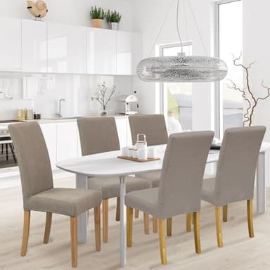 Dining Chair Cover,Dining Room Chair Covers Set of 4,Jacquard Stretch Kitchen Chair Cover,Detachable Washable Dining Chair Cover,Parsons Chair Slipcovers Protective,for Home,Restaurant,Banquet(Khaki) - Image 2