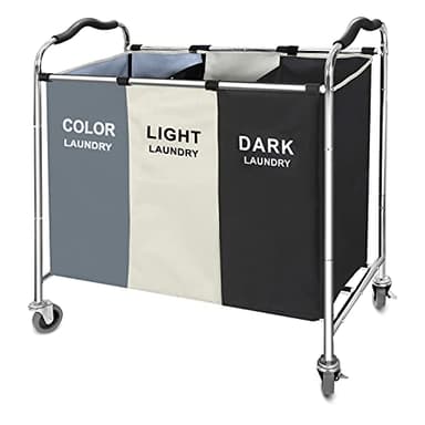 Laundry Basket with Wheels, 240l Laundry Hamper with 3 Section Laundry Bag for Dirty Clothes, Dorm Room Essentials, Towel Organization & Toys Storage Laundry Cart in Laundry Room Organization - Image 2