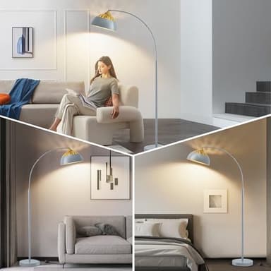 Arc Floor Lamps for Living Room, 71" Standing Lamp with Adjustable Lamp Head, Silver Metal Tall Lamps with Foot Switch, Arched Reading Light for Bedroom, Office, 9W 3 Color Temperatures Bulb Included - Image 7