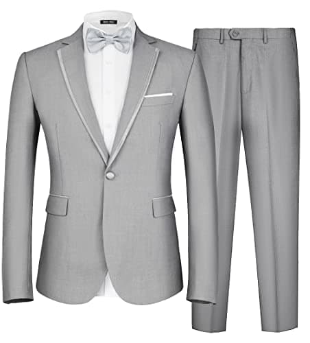 MAGE MALE Men's 2 Piece Suit Notched Lapel One Button Slim Fit Formal Wedding Prom Tuxedo Suits Blazer Pants with Bow Tie Set - Image 1