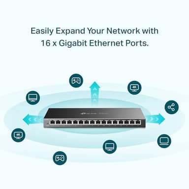 TP-Link 16 Port Gigabit Switch | Easy Smart Managed | Plug & Play | Limited Lifetime Protection | Desktop/Wall-Mount | Sturdy Metal w/ Shielded Ports | Support QoS, Vlan, IGMP and LAG (TL-SG116E) - Image 2