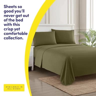 1500 Supreme Collection King Sheet Sets Olive Green - Luxury Hotel Bed Sheets and Pillowcase Set for King Mattress - Extra Soft, Elastic Corner Straps, Deep Pocket Sheets, King Olive Green - Image 2
