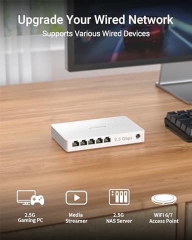 BrosTrend 5 Port 2.5GB Switch, Unmanaged Ethernet Switch for Game Console, PC, NAS, etc. 2.5 Gigabit Network Switch Fanless Plug & Play, Multi-Gigabit Switch, Desktop / Wall Mount, Lifetime Protection - Image 3