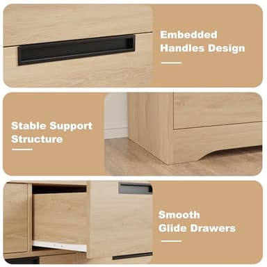 GarveeHome 5 Drawer Dresser for Bedroom, Natural Chest of Drawers with Embedded Handles, Wooden Dresser Organizer for Living Room, Nursery, Hallway and Entryway - Image 5