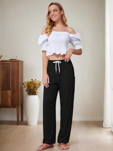 QIANXIZHAN Women's Harem Pants, Hippie Palazzo Pants Boho Joggers Yoga Clothes with Pockets Black 3XL - Image 7