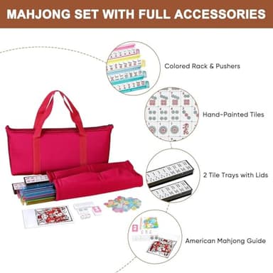 Nova Microdermabrasion American Mahjong Mah Jongg Set 166 Tiles 4 All-in-One Color Rack/Pushers Red Soft Bag Full Size Complete Mahjongg Ma Jong Set (Red) - Image 3