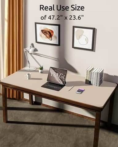 YSAGi Leather Desk Protector, Office Mat, Large Mouse Mat, Non-Slip PU Leather Blotter, Laptop Pad, Waterproof Writing Pad for Office and Home (Eggshell, 47.2" x 23.6") - Image 3