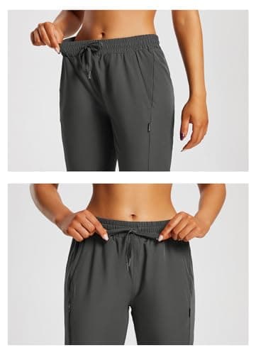 baleaf Women's Below Knee Long Hiking Cargo Shorts UPF 50 3/4 Capri Lightweight Water Resistant Zip Pocket Elastic Waist Dark Grey XL - Image 4