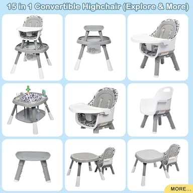 Xilingol 15-in-1 Convertible High Chair, 2-in-1 Baby Highchair & Activity Center W/Toys, Booster Seat | Building Block Table | Toddler Chair W/Removable Tray & 5-Point Harness & 2-Layer Cushion(Grey) - Image 2