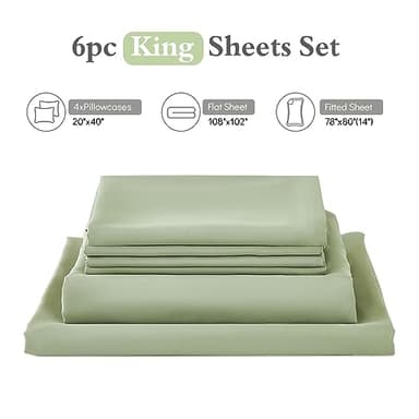 ILAVANDE Sage King Size Sheets Set 6 Piece,Super Soft 1800 Series Microfiber Bed Sheets King Set-Wrinkle & Fade Resistant-14“ Deep Pockets Sheets for King Size Bed(King,Sage Green) - Image 7