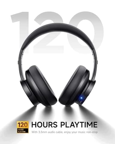 Picun B8 Bluetooth Headphones, 120H Playtime Headphone Wireless Bluetooth with 3 EQ Modes, Low Latency, Hands-Free Calls, Over Ear Headphones for Travel Home Office Cellphone PC Black - Image 3