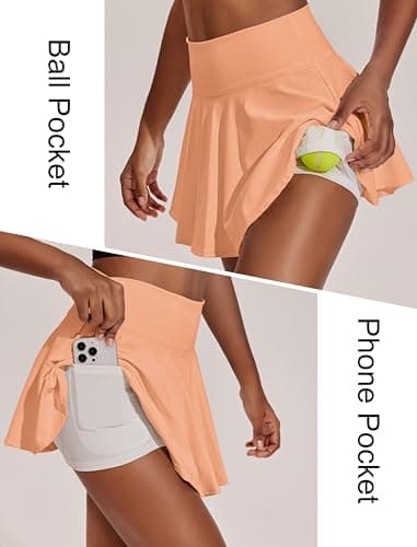 PINSPARK Womens Golf Skorts 14" Pleated Tennis Skirts Tummy Control Breathable Pickleball Outfits, Peach Fuzz Large - Image 2
