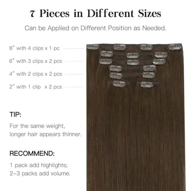 HOTBANANA Human Hair Clip in Hair Extensions, Chocolate Brown 120g Clip in Hair Extensions Real Human Hair Straight Remy Hair Clip in Hair Extensions 24 Inch 7pcs - Image 3
