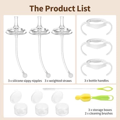 Straw Cup Conversion Kit for Philips Avent Natural Baby Bottles, Sippy Cups Transition Kit with Silicone Straw Top Nipples, Weighted Straw, Bottle Handle, Cleaning Brush for Toddler 6+ Month, 3-Pack - Image 7