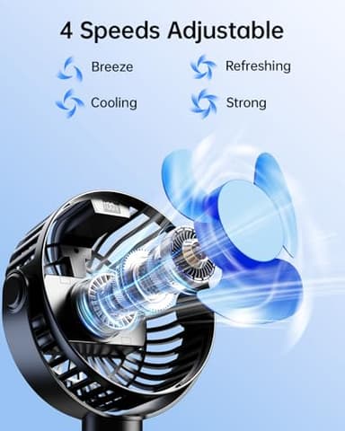 SWEETFULL Portable Stroller Fan with Display 4000mAh Battery Powered Mini Clip On Fan, 4-Speed Rechargeable Small Personal Cooling for Baby Car Seat Crib Travel - Black - Image 3