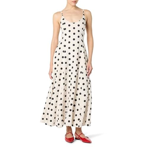 The Drop Women’s Luna Scoop Neck Linen Maxi Dress, Whisper White/Black Polka Dot, M - Image 1
