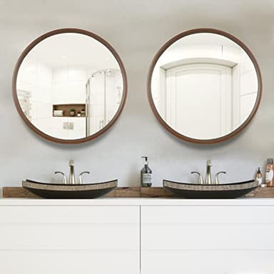 WallBeyond Circle Mirror with Wood Frame, 28" Round Modern Decoration Large Home Decor Mirror for Bathroom Living Room Bedroom Entryway (28" Diameter, Walnut) - Image 5