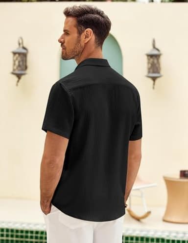 COOFANDY Mens Button Down Shirt Untucked Shirts for Men Casual Tropical Beach Shirt Black - Image 4