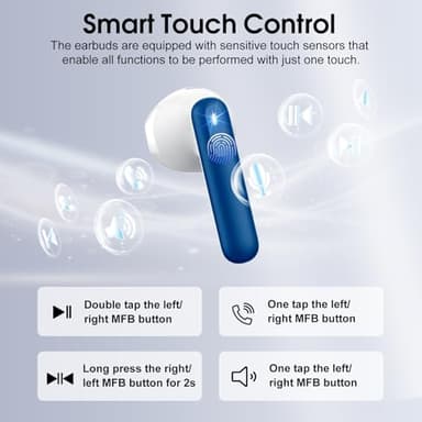 Wireless Earbuds, 2025 Bluetooth 5.4 Headphones in Ear Buds 3D Bass Stereo, 40H Ultralight Bluetooth Earbuds with 4 ENC Noise Cancelling Mic, USB-C, IP7 Waterproof Earphones for Android iOS Pad, Blue - Image 5