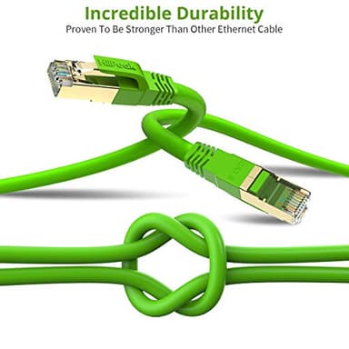Cat8 Ethernet Cable 1FT, Indoor&Outdoor, Heavy Duty High Speed 26AWG Cat8 Network LAN Cable 2000Mhz, 40Gbps with Gold Plated RJ45 Connector, Weatherproof S/FTP UV Resistant for Router,Modem,PC Green - Image 4