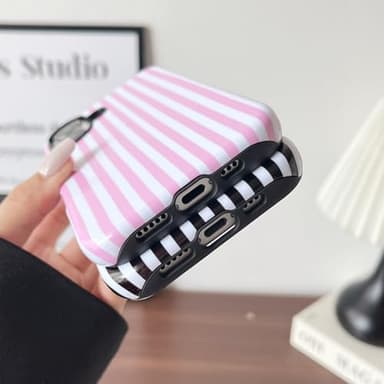 Longlayss Compatible with iPhone 16 Plus Case Cute Aesthetic Striped Phone Case for Women Girl Shockproof Slim TPU and Hard PC Protective Cover (Pink) - Image 5