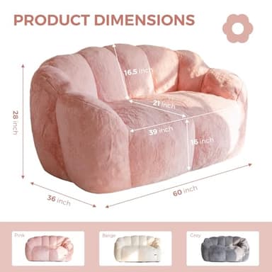 MAXYOYO Bean Bag Chair for Adults, Loveseat Floral Shaped Bean Bag Sofa, Ultra Soft Love Seat Mini Sofa Couch, Faux Fur Reading Chair for Living Room Bedroom, Pink - Image 2