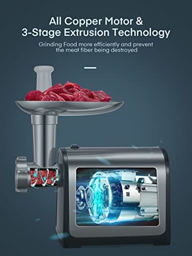 Electric Meat Grinder, Sausage Stuffer with 3 Sausage Tubes, 2 Blades, 3 Plates, 3200W Max, Meat Grinder Heavy Duty for Home Kitchen Use, Stainless Steel (Black) - Image 3