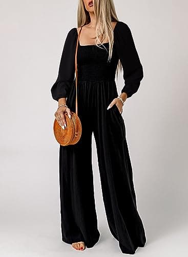 Dokotoo Womens Plus Size Black Jumpsuits for Women Overalls Loose Casual Wide Leg One Piece Long Sleeve Solid Jumpsuit Long Pant Rompers with Pockets XX-Large - Image 2