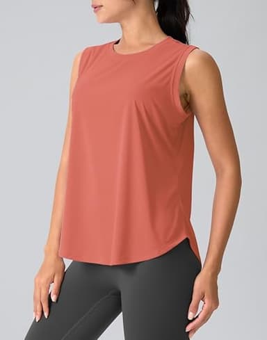 SANTINY Women's Sleeveless Workout Tops Breathable Lightweight Active Tennis Yoga Shirts Athletic Running Tank Tops for Women (Coral_L) - Image 3