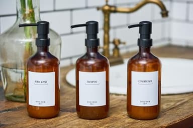 PALAKI – Shampoo and Conditioner Dispenser Set of 3 – Modern 19.6 oz Amber Shower Dispenser - Plastic Durable Containers, Space-Saving Design, Ideal for Organized Shower Experience - Image 7