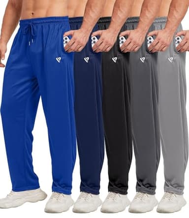 5 Pack Mens Sweatpants Open Bottom Joggers for Men with Zip Pockets Loose Fit Mesh Athletic Pants for Running,Casual(Black,Dark Gray,Light Gray,Navy,Blue,XL) - Image 1