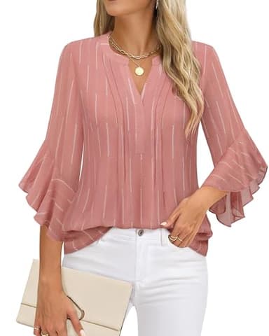 Timeson Work Blouses for Women Office: Business Attire - 3/4 Length Sleeve Womens Tops - Ladies Dress Shirts Chiffon Collared Trendy Fall Outfits 2025 Dressy Professional Formal Clothes M - Image 2