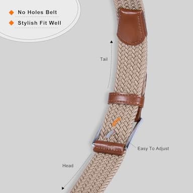 DENGFENGZHE Belt for Men, 1 3/8" Mens Gift Stretch Braided Web Belt Elastic for Casual Golf Jeans, 2 Pack (Black+Beige, 36" to 42" Waist Adjustable) - Image 6