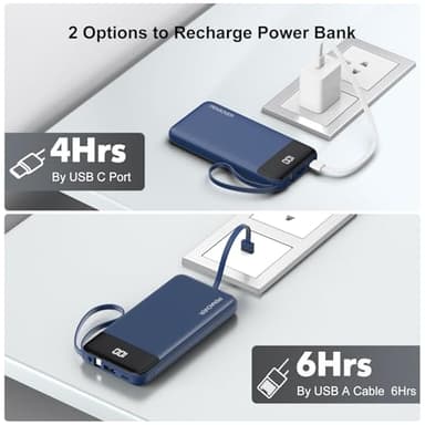 penaover Portable Charger 10000mAh Power Bank with Built-in Cable, 5 Output 2 Input Travel Essential External Battery Pack with LED Display Compatible with iPhone 16/15 Samsung S22 Android,etc - Image 3