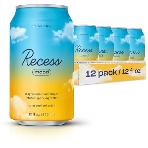 Recess Mood Magnesium & Adaptogen Drink, Relaxation Beverage, 12 Ounce (Tropical Bliss, 12 Pack) - Image 1