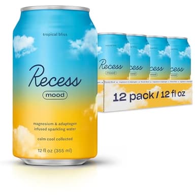 Recess Mood Magnesium & Adaptogen Drink, Relaxation Beverage, 12 Ounce (Tropical Bliss, 12 Pack) - Image 1