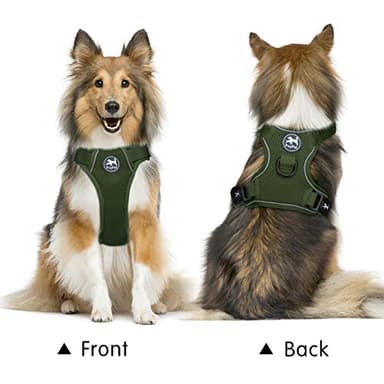 PoyPet Reflective Soft Breathable Mesh Dog Harness Choke-Free Double Padded Vest with Adjustable Neck and Chest(Military Green,S) - Image 2