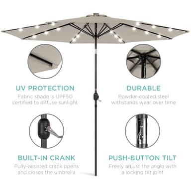 Best Choice Products 10ft Solar Polyester LED Lighted Patio Umbrella w/Tilt Adjustment and UV-Resistant Fabric - Beige - Image 6